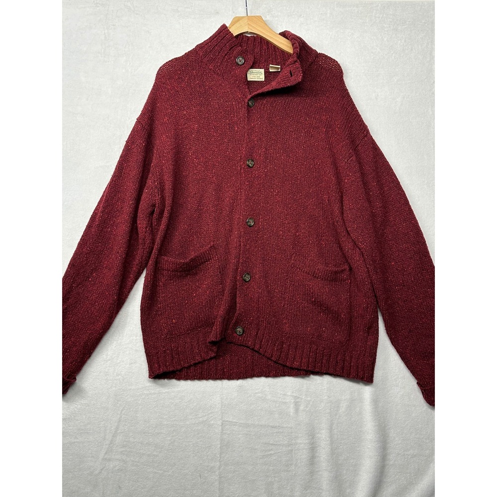 St Johns Bay Womens Medium Red Tweed Italian Wool Blend‎ Button Cardigan Sweater